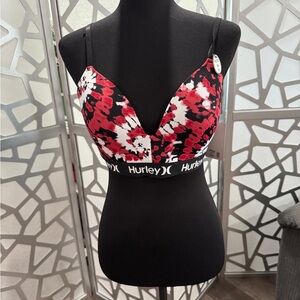 Hurley Black and Red Abstract Bralette